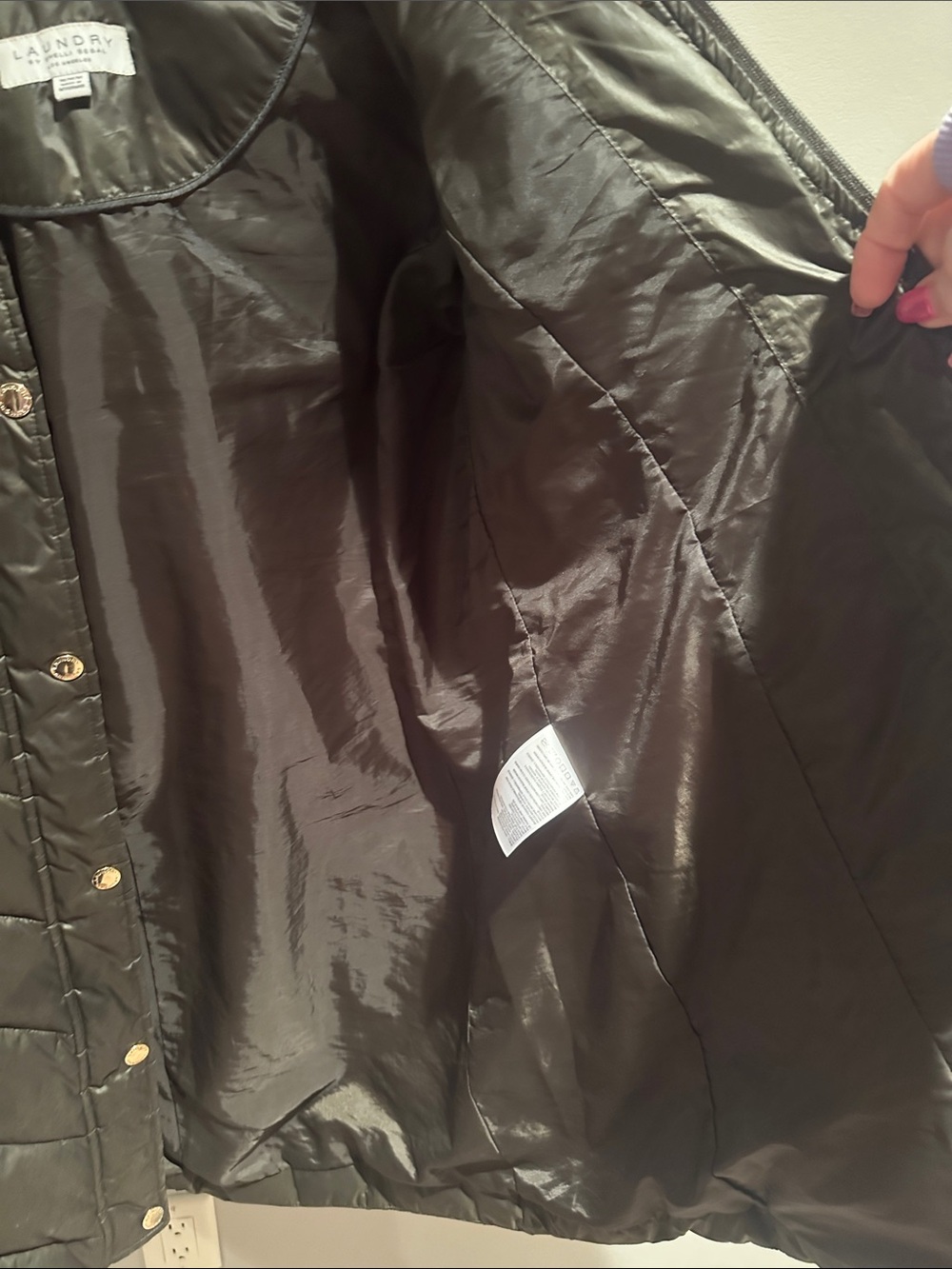 Laundry By Shelli Segal Olive Quilted Puffer Coat with Faux Fur Trim - Picture 4 of 5